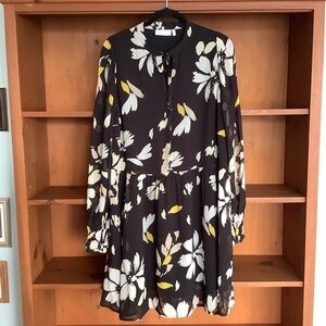 InWear (Copenhagen) Floral Midi Drop Waist Dress Black White Yellow Size 10